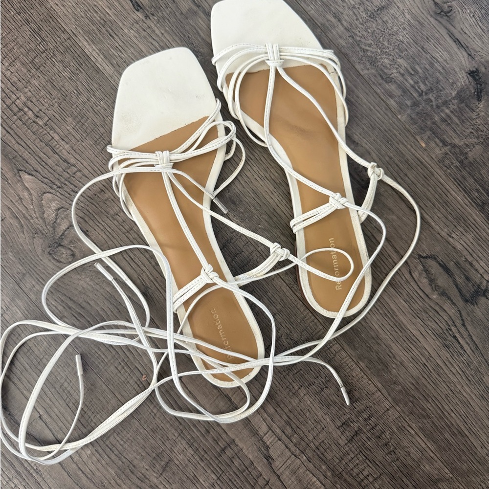 Reformation White Lace Up Sandals